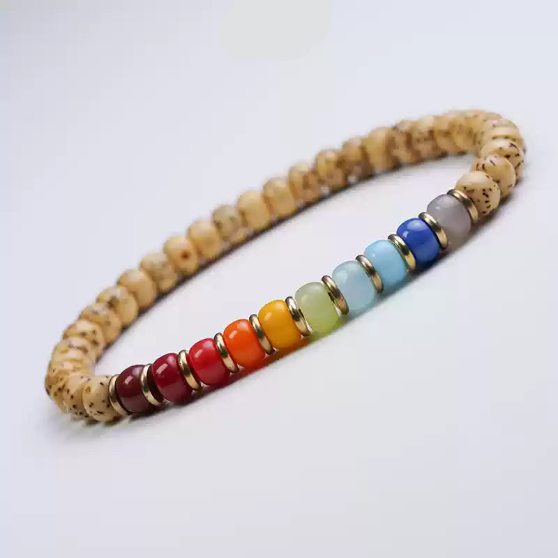 Tibetan Mini Star Moon Bodhi Bracelet with Rainbow Gemstones