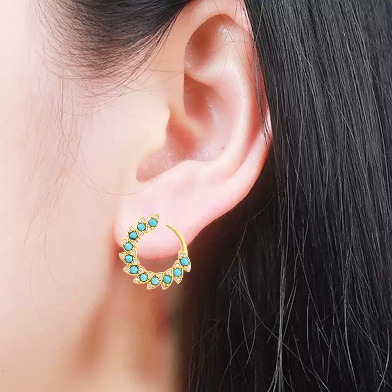 Sky Royal® Gold-Plated Turquoise Hoop Earrings with Leaf Motif