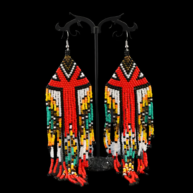 Tibetan-Style Handwoven Beaded Tassel Earrings