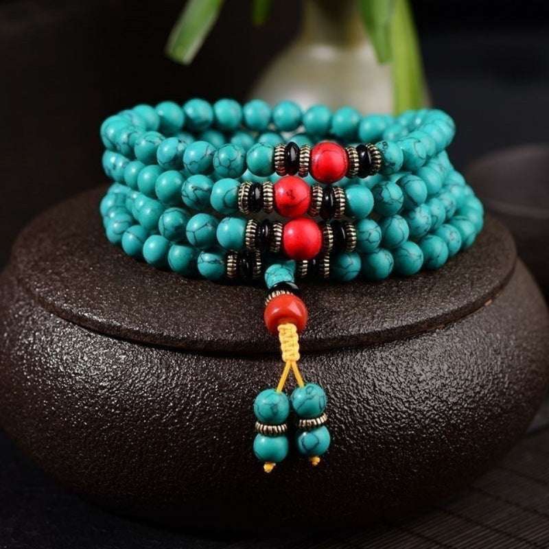 Authentic Red Turquoise 108 Bead Tibetan Bracelet