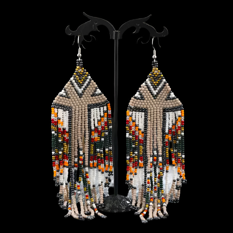 Tibetan-Style Handwoven Beaded Tassel Earrings