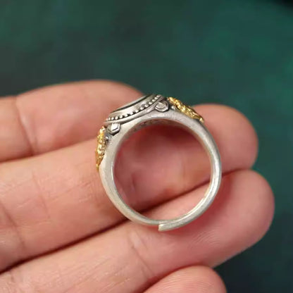 Third Eye Armor® Vajra Design Silver Ring with Dzi Bead