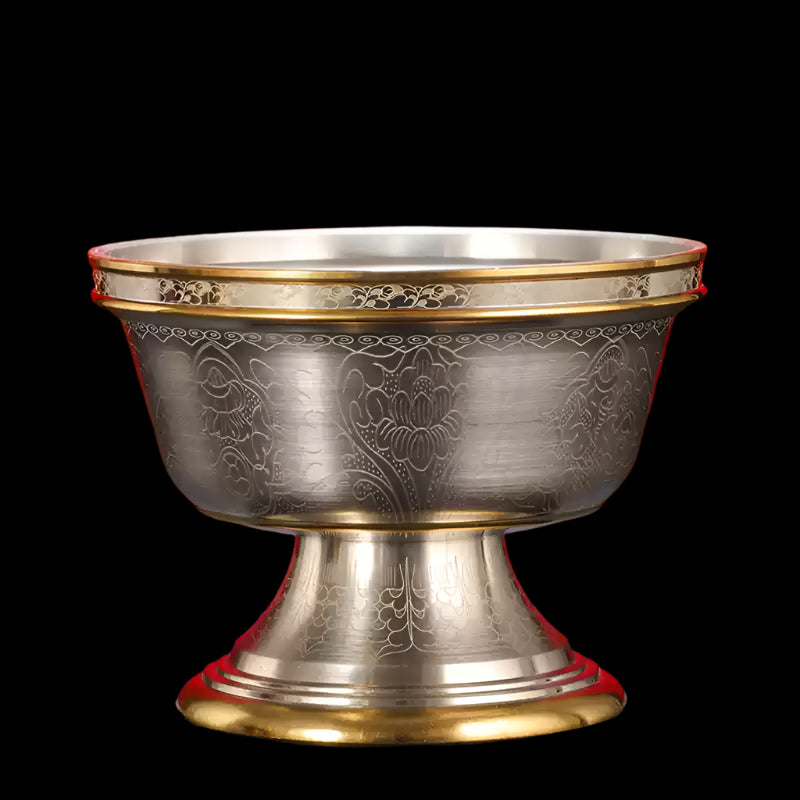 Brass Offering Water Bowl – Tibetan Buddhist Ritual Water Cup with Eight Auspicious Symbols Product Overview