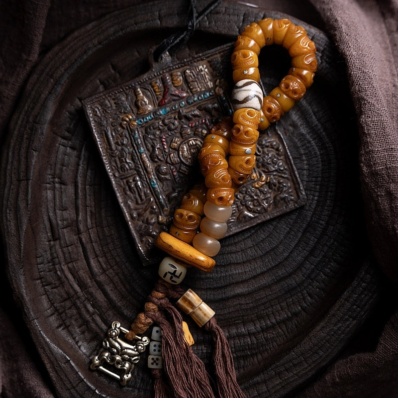 Circle of Life® Tibetan Yak Bone Skull Bead Bracelet with Tassel