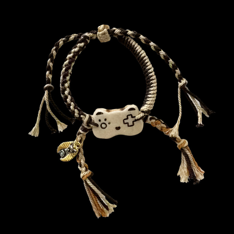 Funky Punky® Camel Bone Cat Gamepad Bracelet with Bronze Pharaoh Cat Charm