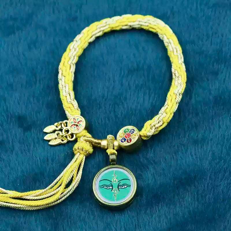 Hand-Painted Tibetan Thangka Zha Ki Ram Bracelet with Green Tara and Five Buddhas