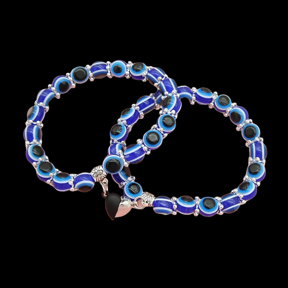 Tibetan Blue Evil Eye Couple Bracelet with Magnetic Heart Clasp