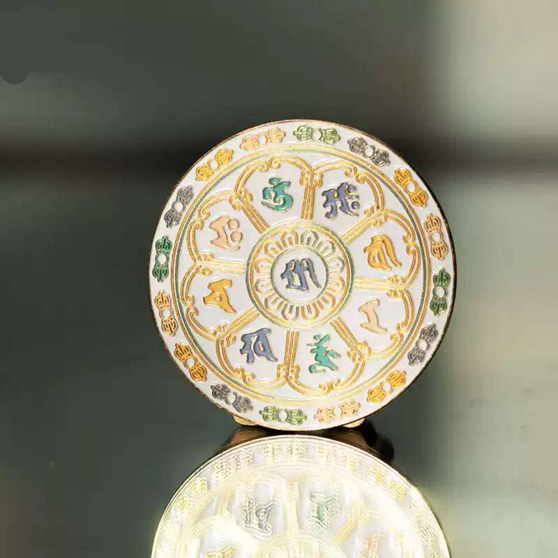 Tibetan Sacred Mantra Fridge Magnet - Embossed Metal Alloy for Peace & Prosperity