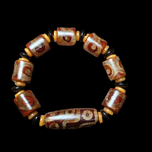 Natural Agate Tibetan Dzi Bead Bracelet – Three & Nine-Eyed Design