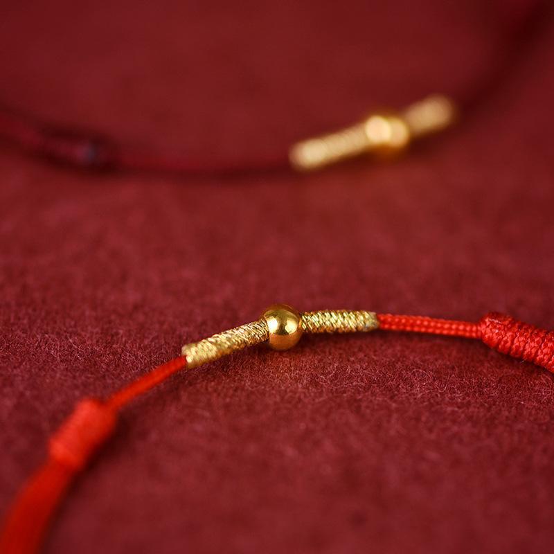 Red Braided Cord Bracelet with Gold Bead for Protection