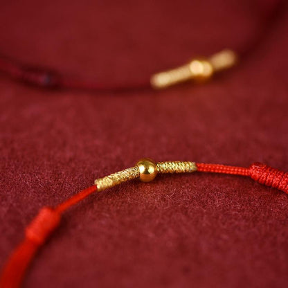 Red Braided Cord Bracelet with Gold Bead for Protection