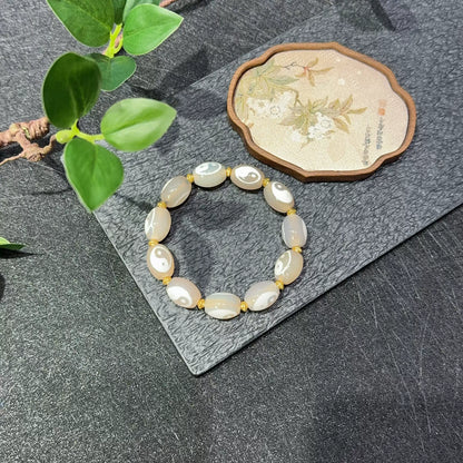 White Omen® Tibetan White Agate Dzi Bead Bracelet with Taiji