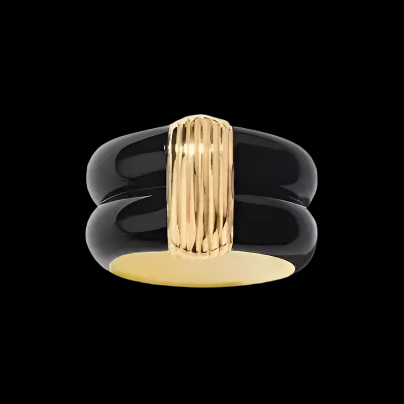 French Vintage Wide Band Ring – White Enamel Gold-Plated Copper