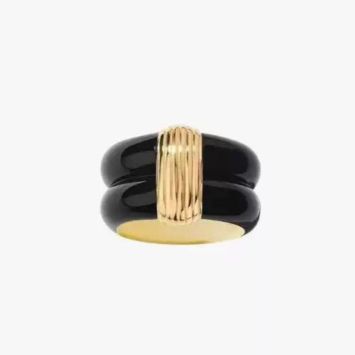 French Vintage Wide Band Ring – White Enamel Gold-Plated Copper