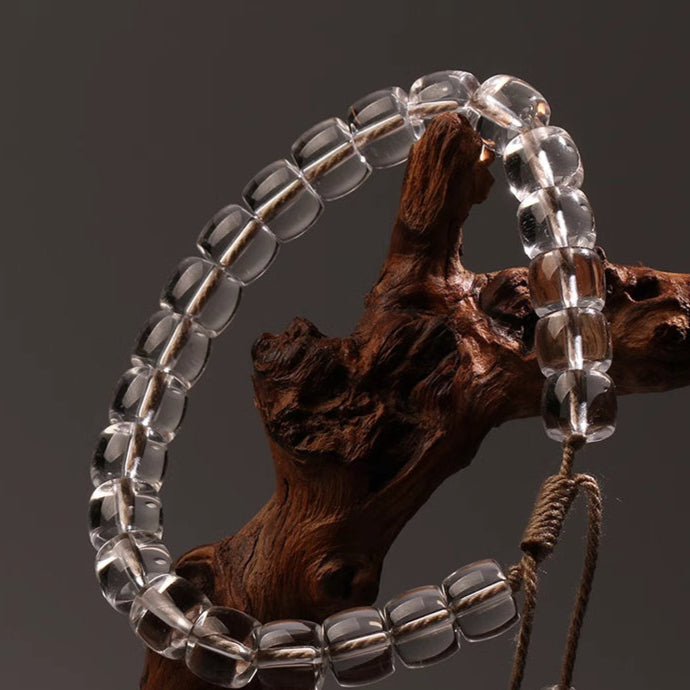 Natural White Crystal Straight-Cut Barrel Bead Bracelet