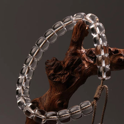 Natural White Crystal Straight-Cut Barrel Bead Bracelet