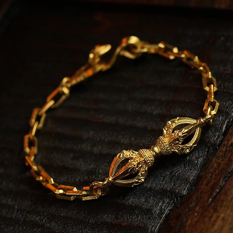 Tibetan Vajra Amulet Bracelet with Handcrafted Chain Links