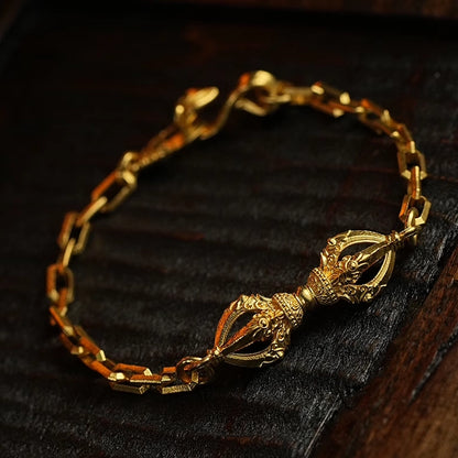 Tibetan Vajra Amulet Bracelet with Handcrafted Chain Links