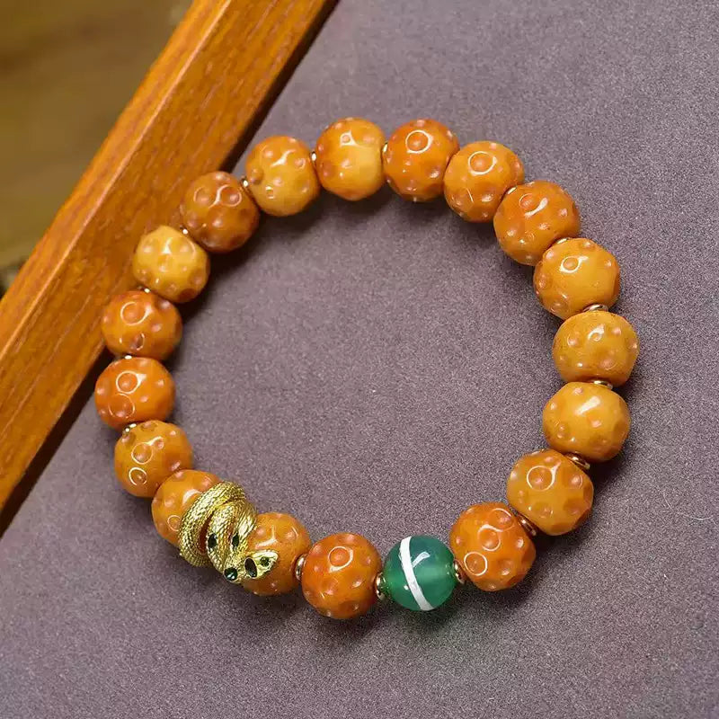 Circle of Life® Tibetan Yak Bone Bracelet with Snake Charm & Agate