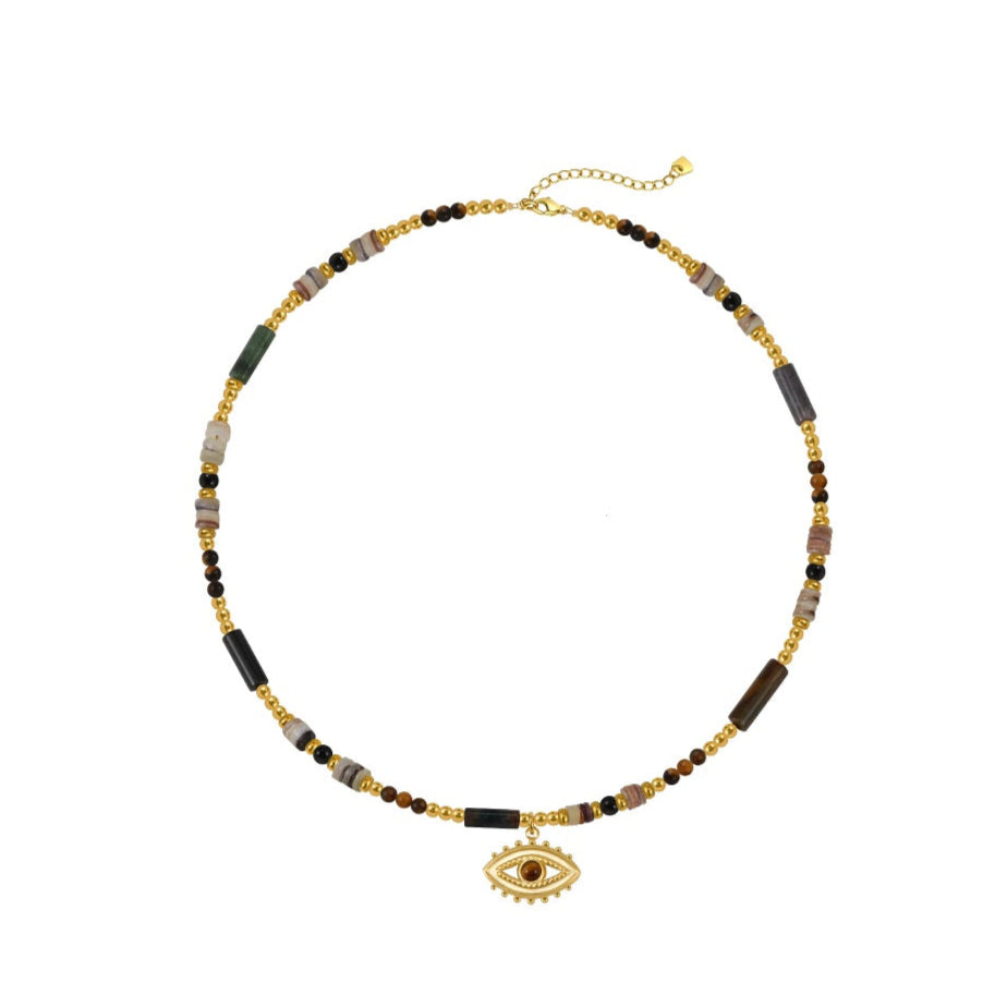 Radiant Grain® Tiger Eye Stone Seed Bead Necklace with Eye Pendant