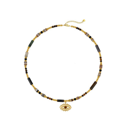 Radiant Grain® Tiger Eye Stone Seed Bead Necklace with Eye Pendant