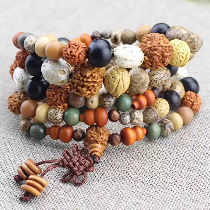 Tibetan Bodhi Seed Bracelet – 108 Beads, Semi-Precious Stones