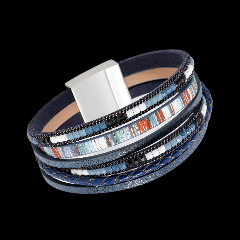 Bohemian Woven Leather Wrap Bracelet with Magnetic Clasp