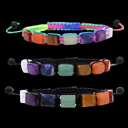 Tibetan Chakra Bracelet – Square Gemstone Beads, Adjustable Rope