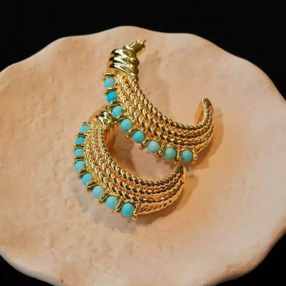 Sky Royal® C-Shape Gold-Plated Turquoise Hoop Earrings