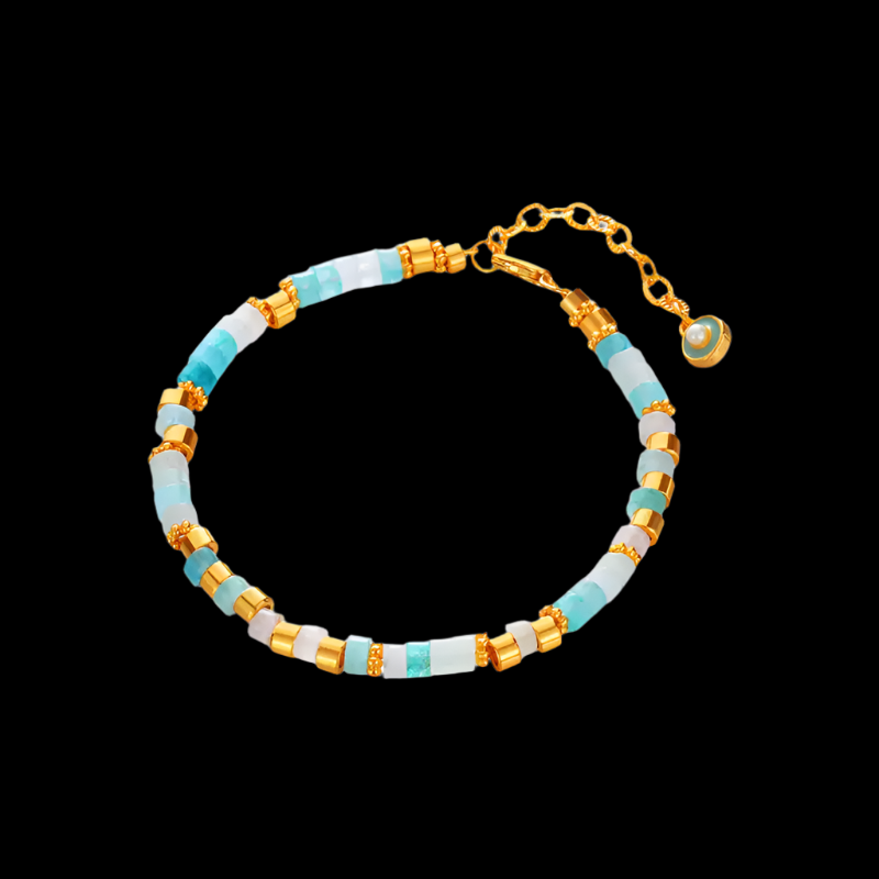 Radiant Grain® Aquamarine Seed Bead Bracelet with Gold Accents