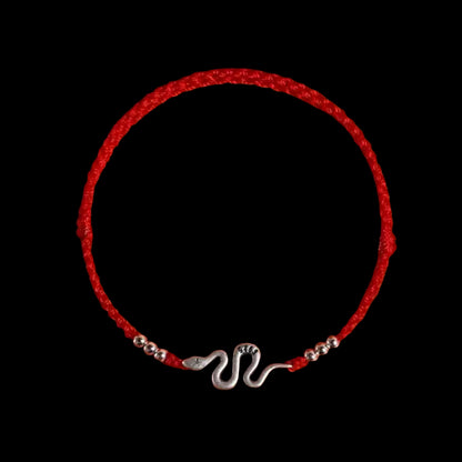 Lucky Snake Knot Bracelet – Handwoven 925 Silver Red & Black Threads