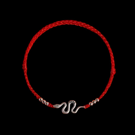 Lucky Snake Knot Bracelet – Handwoven 925 Silver Red & Black Threads