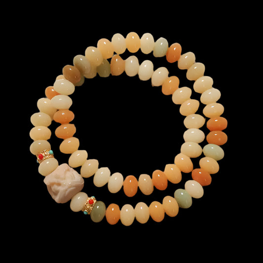 Jade-like White Jade Bodhi Seed Buddhist Bracelet – Handcrafted Tibetan Mala
