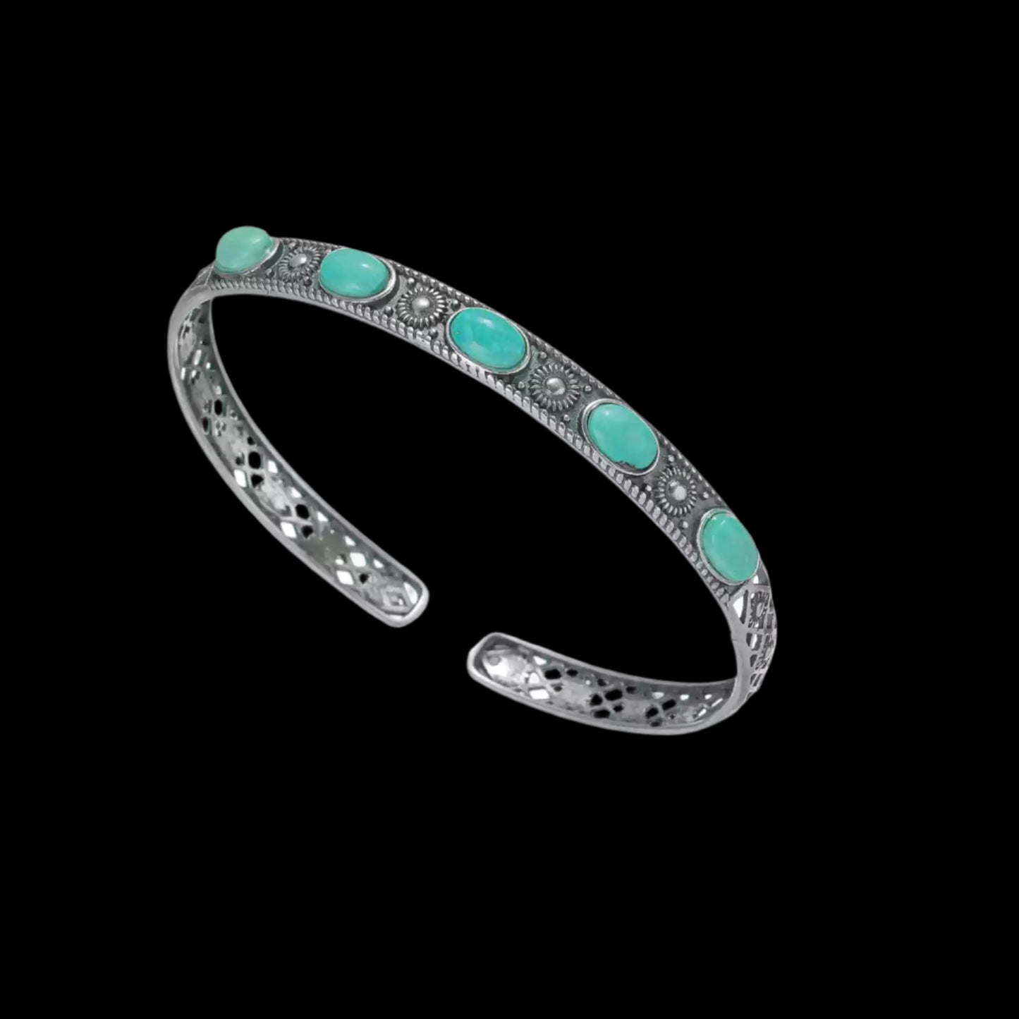 Tibetan 925 Silver Cuff Bracelet with Natural Turquoise