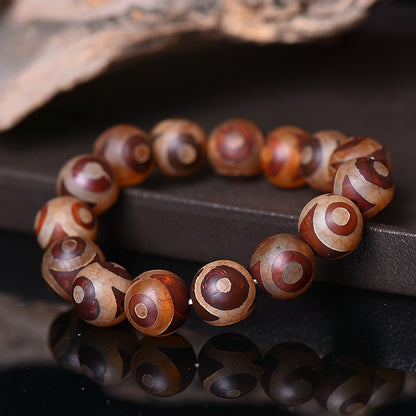 Tibetan Dzi Agate Bracelet with 3-Eye and 9-Eye Beads