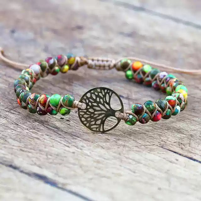 Pastel Reverie® Jasper Beaded Bracelet with Tree of Life Charm & Hand-Knotting