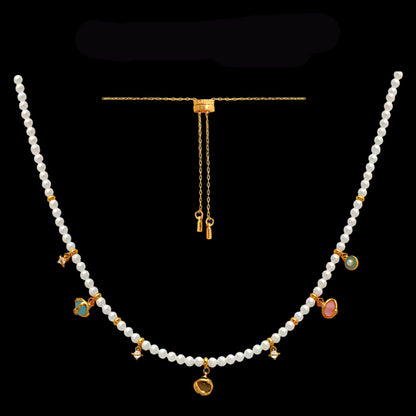 Opal & Pearl Small Bead Necklace with Gold Accents