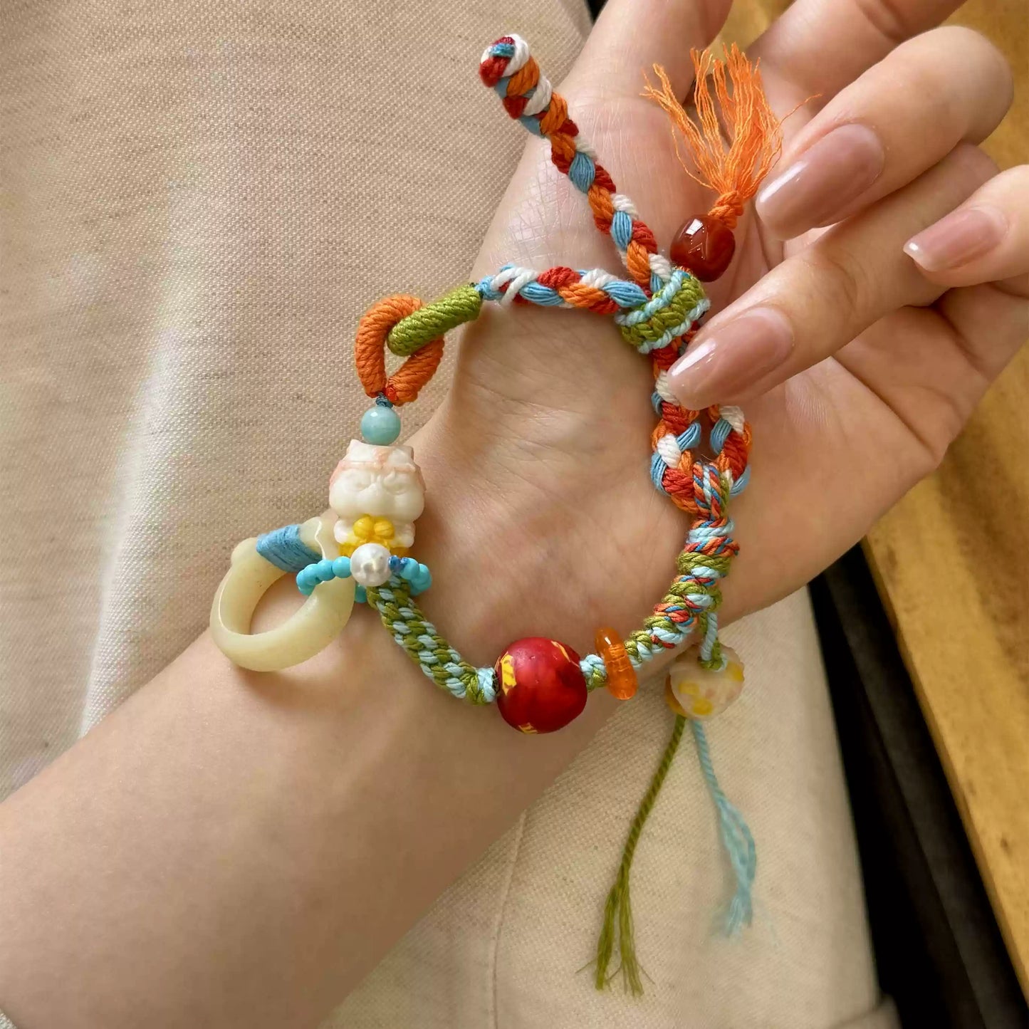 Funky Punky® Tibetan Rainbow Cord Bracelet with Yak Bone Charms