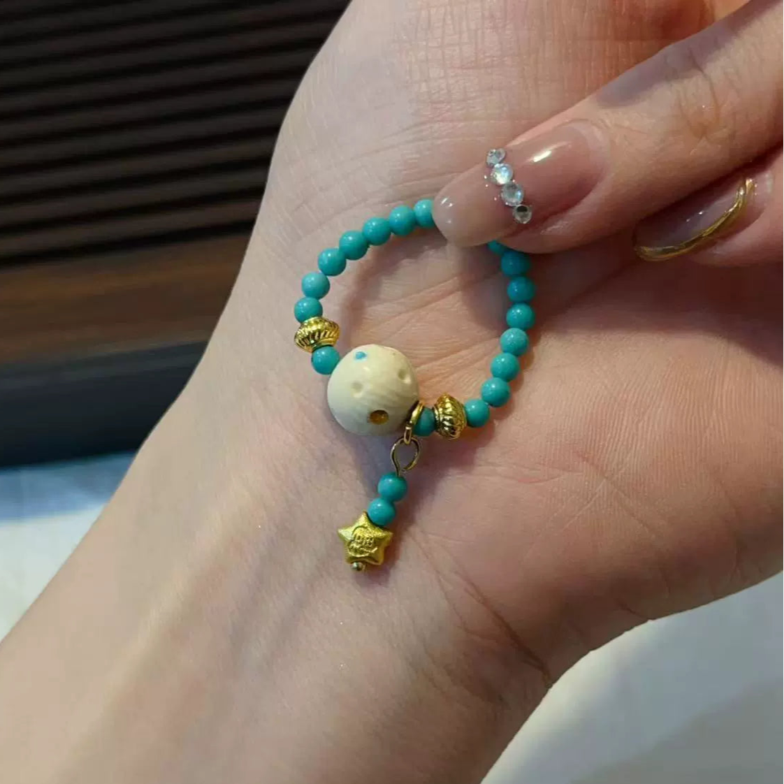 Funky Punky® Tibetan Mammoth Ivory Ring with Turquoise Beads