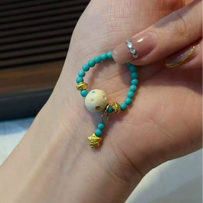 Funky Punky® Tibetan Mammoth Ivory Ring with Turquoise Beads