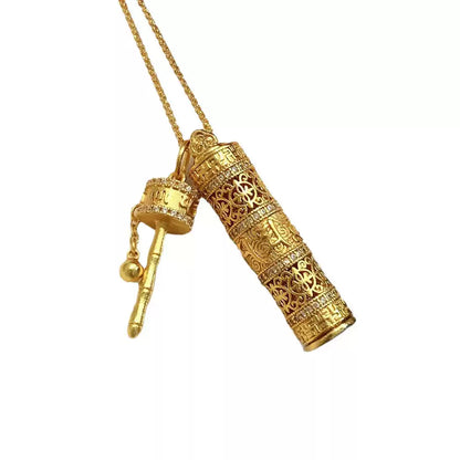 Tibetan Gilded Prayer Wheel Pendant with Six-Syllable Mantra