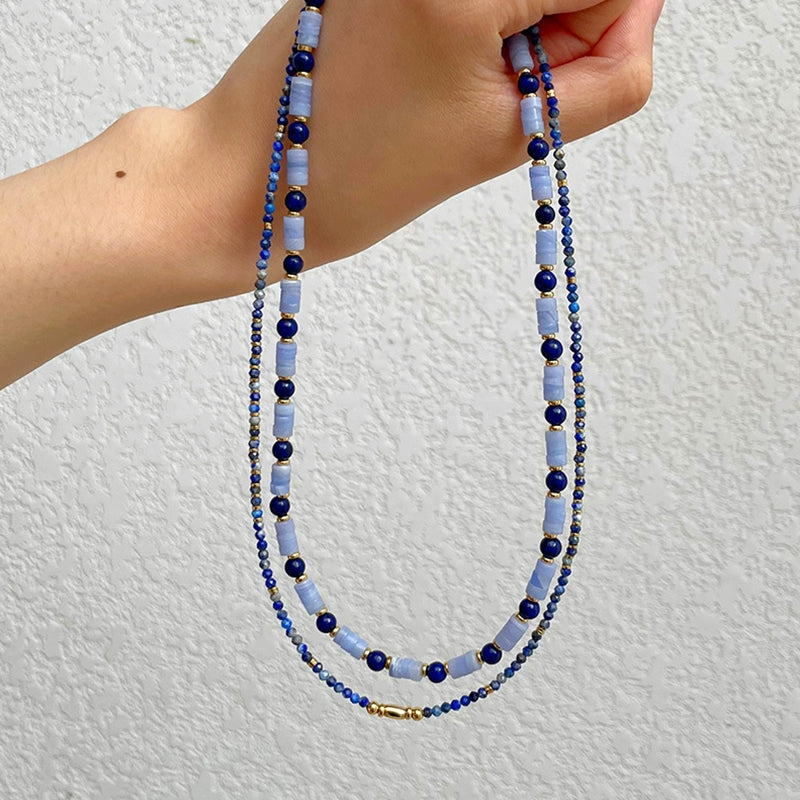 Radiant Grain® Lapis Lazuli Seed Bead Necklace with Gold Accents