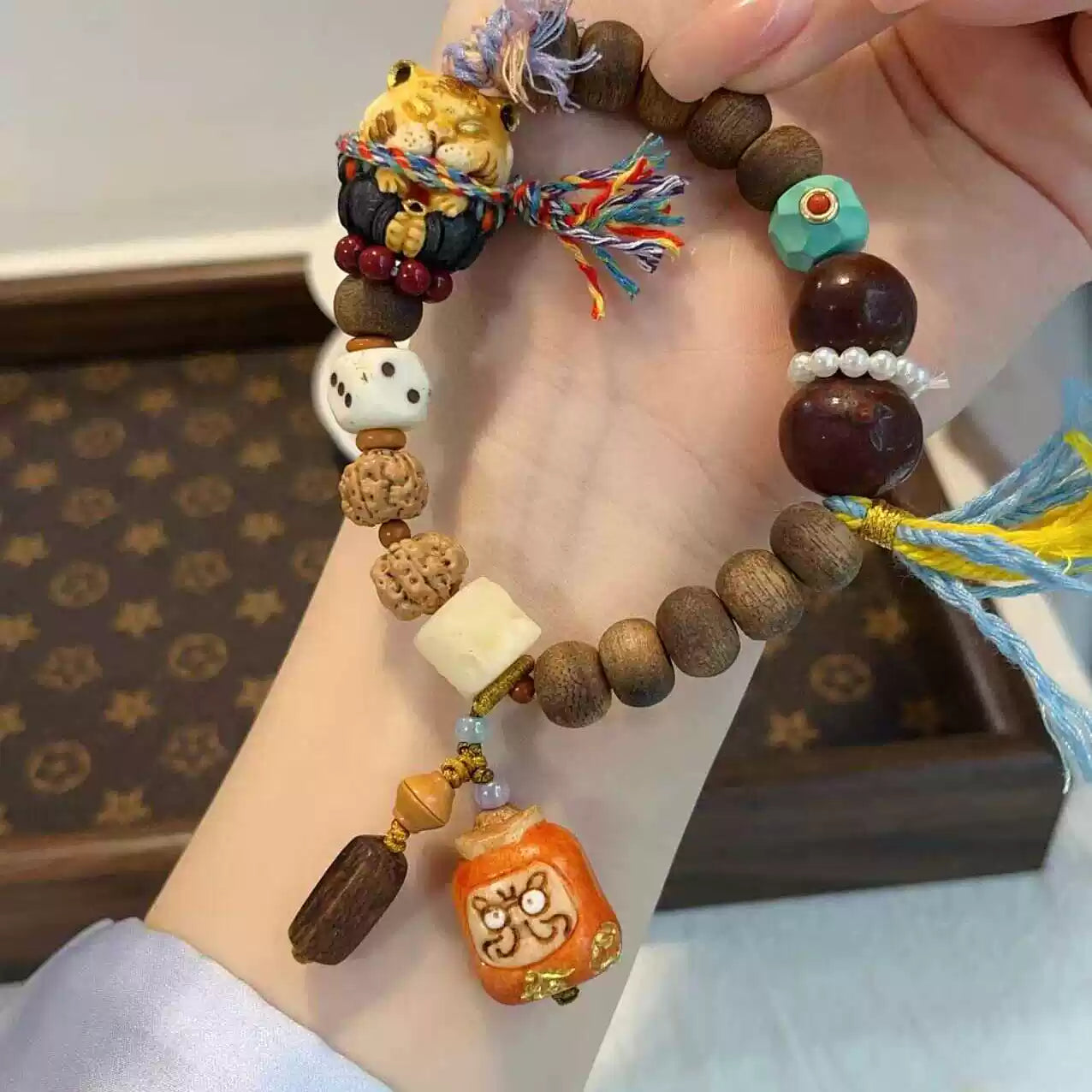 Funky Punky® Tibetan Agarwood Tiger Daruma Bracelet with Vajra Beads