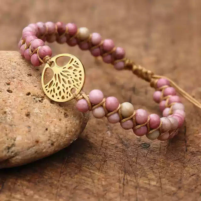 Pastel Reverie® Jasper Beaded Bracelet with Tree of Life Charm & Hand-Knotting