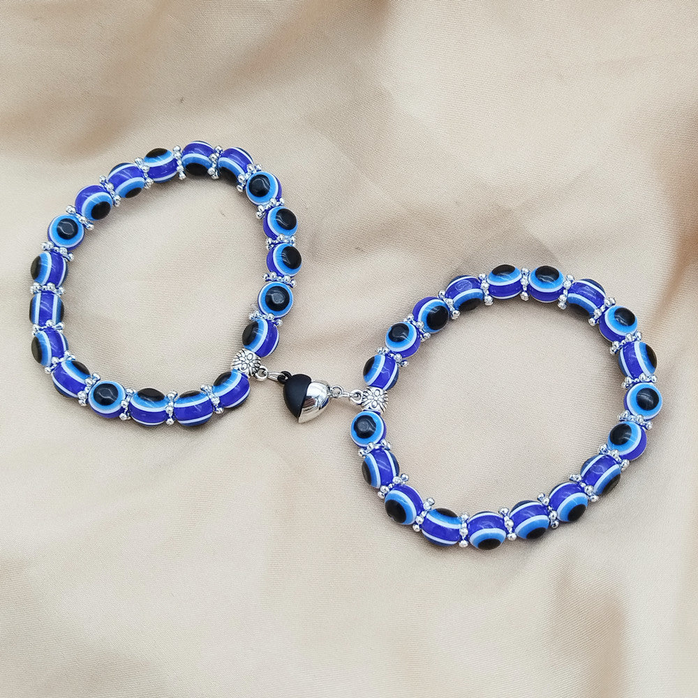 Tibetan Blue Evil Eye Couple Bracelet with Magnetic Heart Clasp