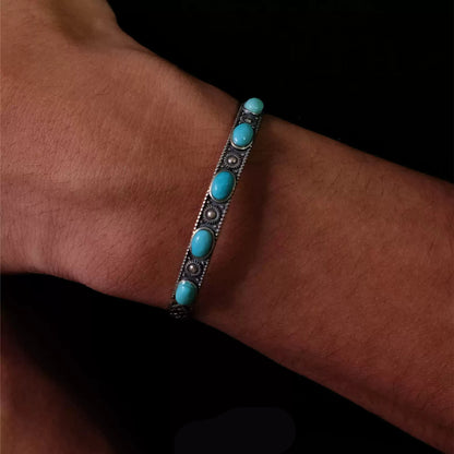 Tibetan 925 Silver Cuff Bracelet with Natural Turquoise