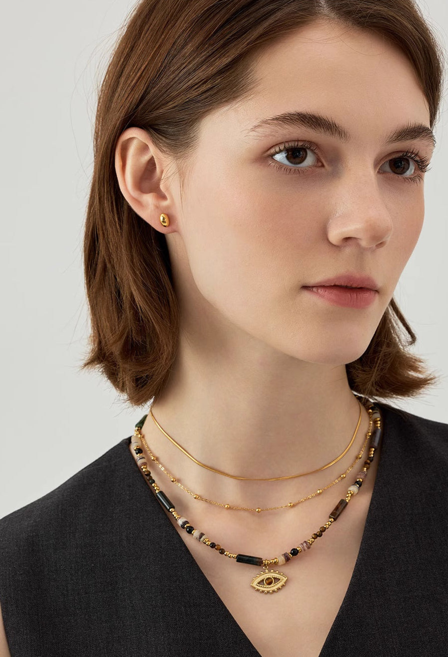 Radiant Grain® Tiger Eye Stone Seed Bead Necklace with Eye Pendant