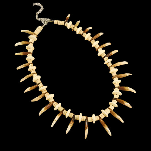 Tibetan Yak Bone Necklace with Faux Dog Tooth Charms