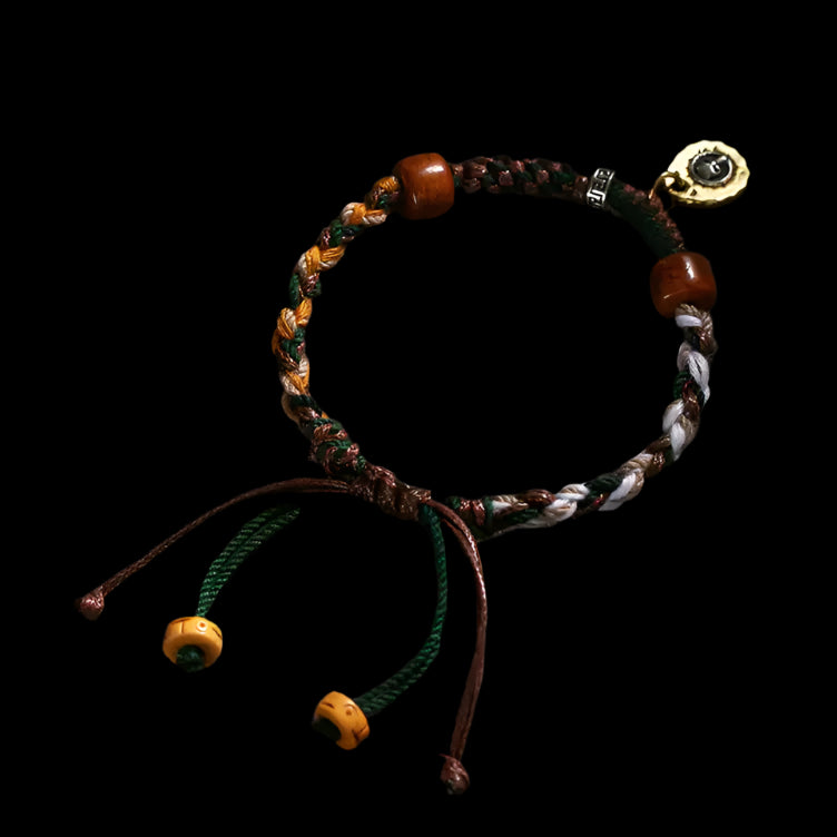 Handwoven Tibetan Yak Bone Bracelet with Sterling Silver and 18K Gold Accents