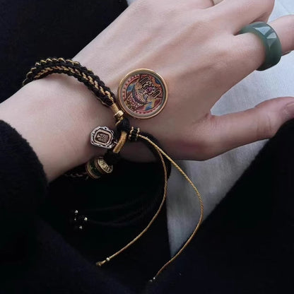 Braids of the Sacred® Tibetan Thangka Handwoven Bracelet with Six-Syllable Mantra and Protective Charms